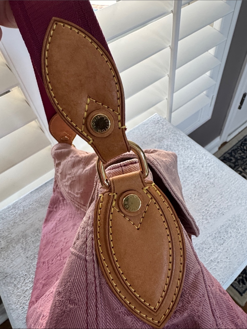 Louis Vuitton Sunray Pink Ombre Denim Shoulder Bag with Gold Buckle - Picture 14 of 15